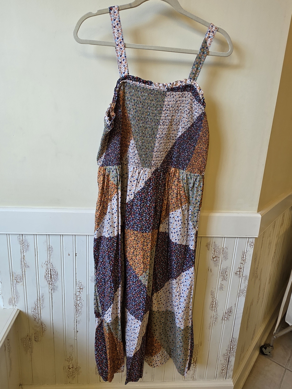 Universal Thread Patchwork Square-Neck Midi Dress — White, Brown, Orange, Green - Picture 2 of 4